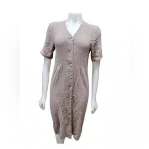 Oak + Fort Short Sleeve Midi Light Brown Dress  Size Medium